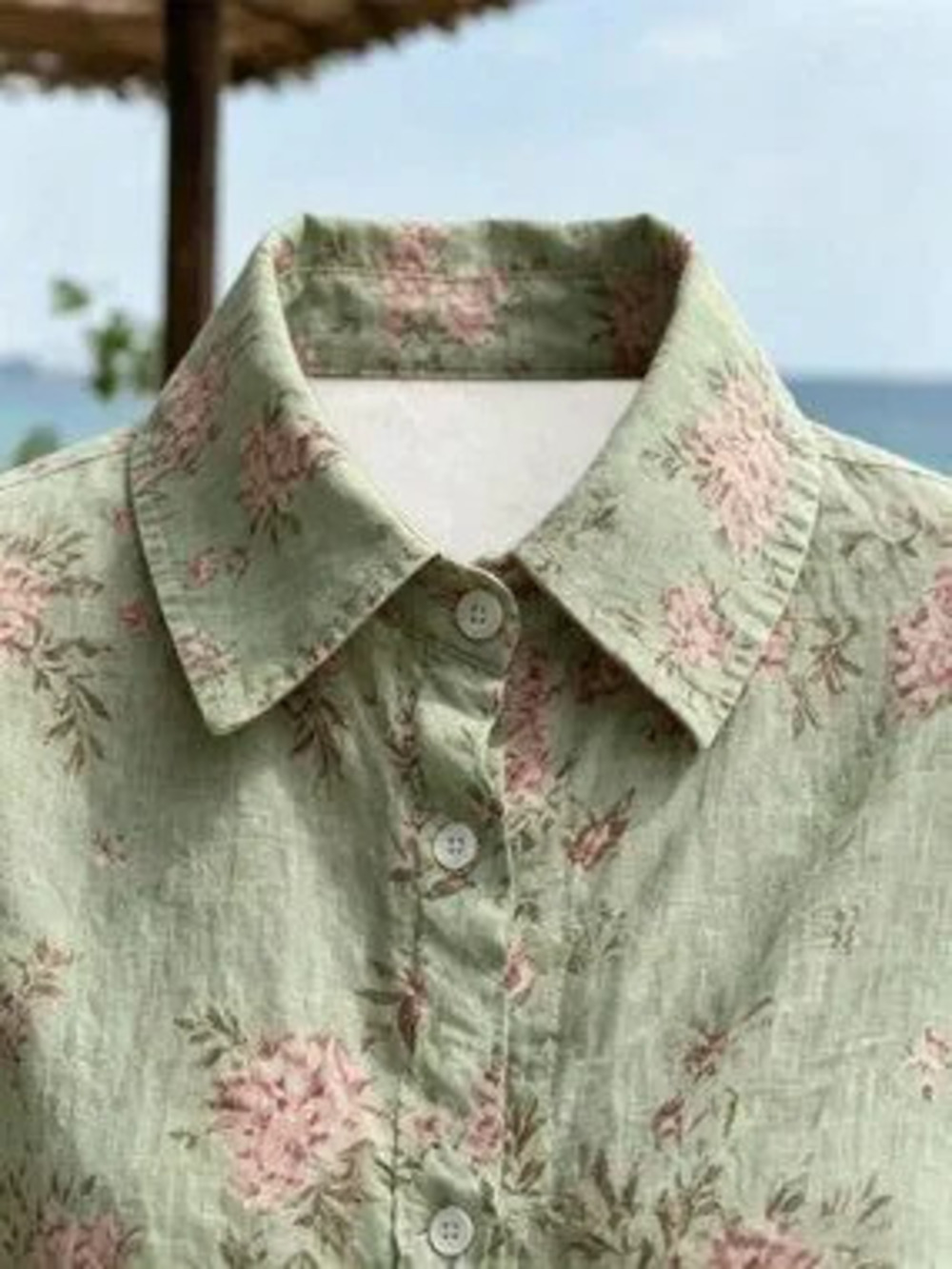 ZARA Mint Green Boho Women's Random Print Button Lapel Regular Fit Shirt